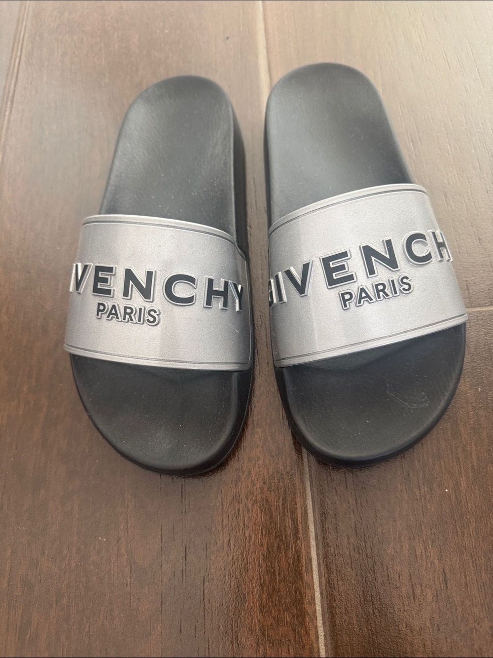 Authentic Givenchy Slides with Silver Logo Strap
